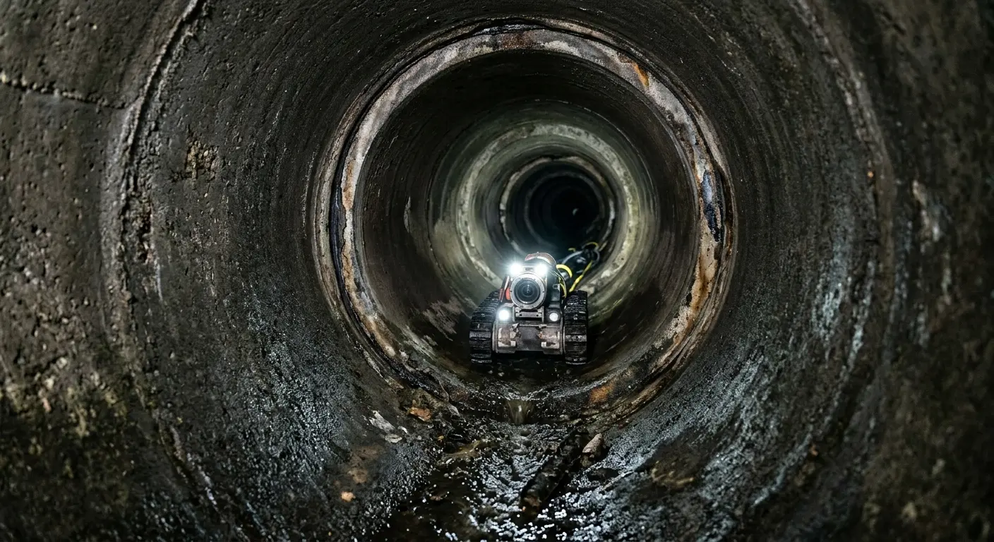 Robotic sewer camera inspecting pipe interior for Sewer Line Cleaning in Fairfield